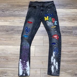 Black Distressed Art Jeans 32x34